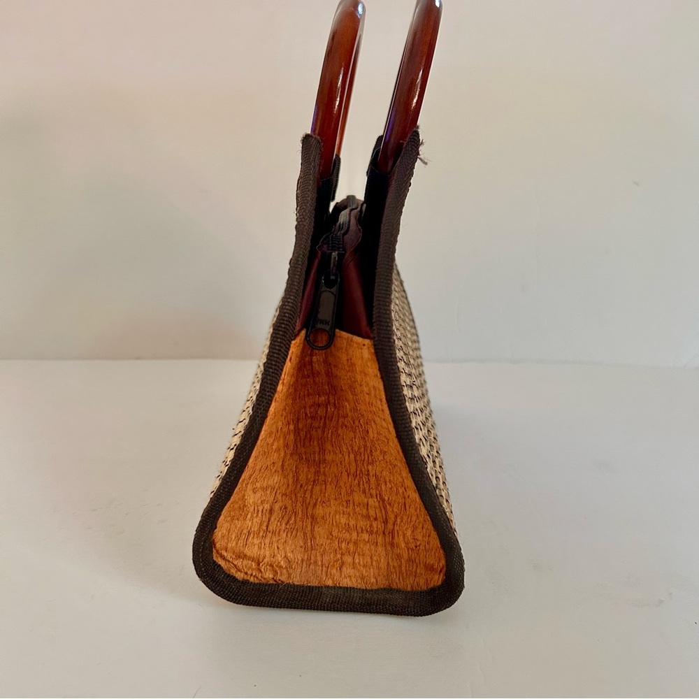 Vintage Wooden Bamboo Slatted Double Handle purse/Handbag - Picture 4 of 8